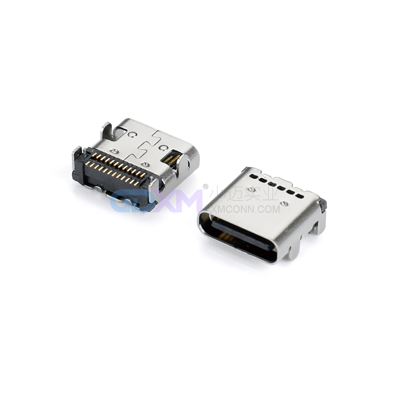 Type-C连接器24P 双排SMT母座(有柱)外壳脚长2.0
